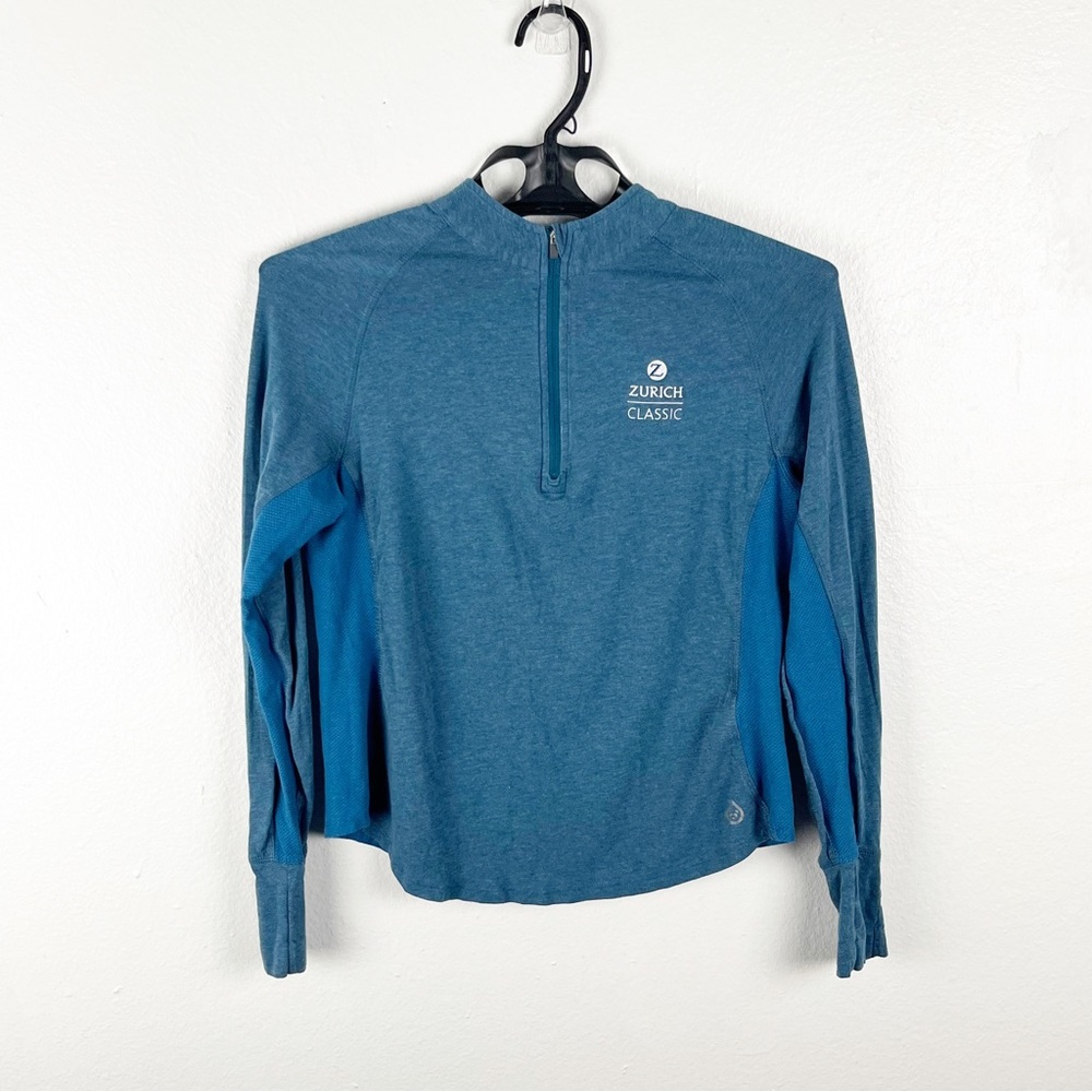 TASC Teal Long Sleeves 1/2 Zip Zurich Classic Pullover Top, Size Small